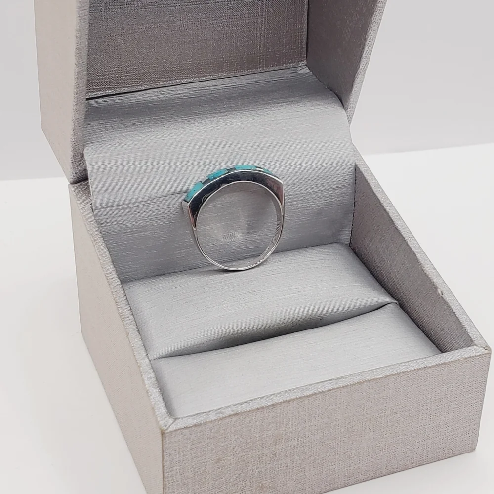 1 Carat Kingman Turquoise Inlay 925 Sterling Silver Band Ring